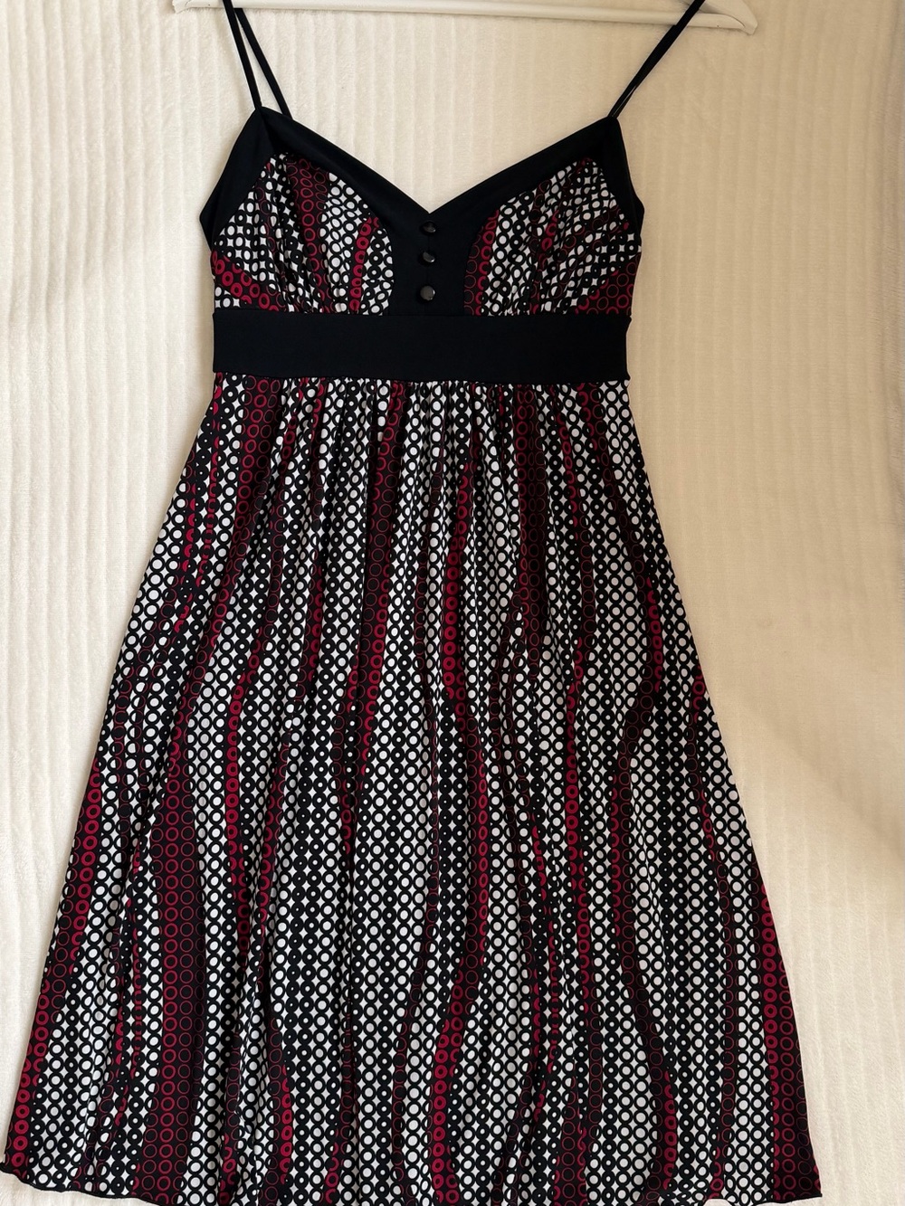 Candie’s Geometric Polka Dot Sundress Medium Black Red White